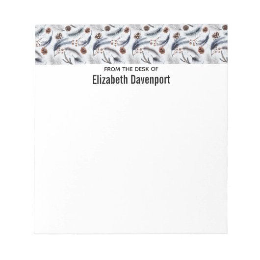 Pine Cones & Pine Needles Wasserfarbenes Muster Notizblock (Vorderseite)