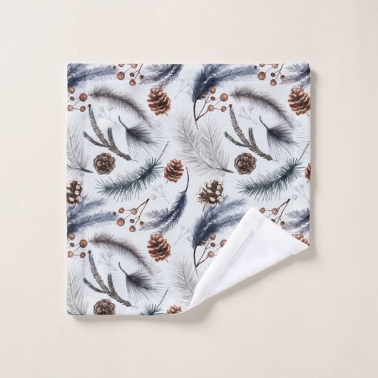 Pine Cones & Pine Needles Weihnachtsmuster Badhandtuch Set (Waschlappen)