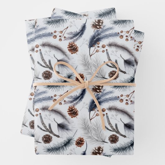 Pine Cones & Pine Needles Weihnachtsmuster Geschenkpapier Set (Beispiel)
