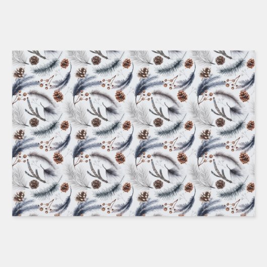 Pine Cones & Pine Needles Weihnachtsmuster Geschenkpapier Set (Vorderseite)