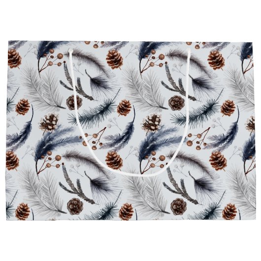 Pine Cones & Pine Needles Weihnachtsmuster Große Geschenktüte (Rückseite)