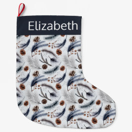 Pine Cones & Pine Needles Weihnachtsmuster Großer Weihnachtsstrumpf