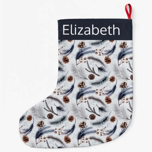 Pine Cones & Pine Needles Weihnachtsmuster Großer Weihnachtsstrumpf (Rückseite)