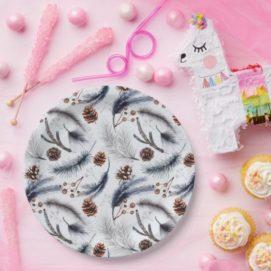 Pine Cones & Pine Needles Weihnachtsmuster Pappteller (Party)