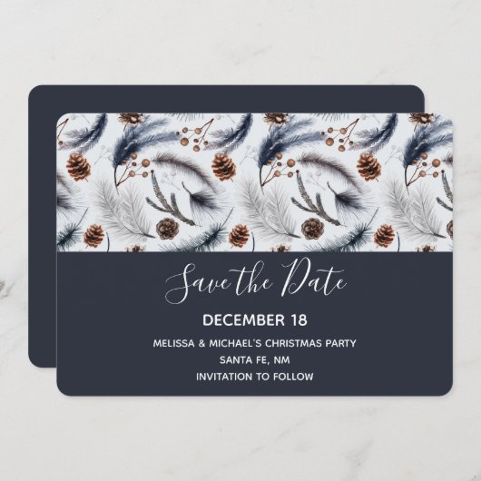 Pine Cones & Pine Needles Weihnachtsmuster Save The Date (Vorne/Hinten)
