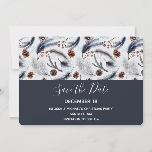 Pine Cones & Pine Needles Weihnachtsmuster Save The Date (Vorderseite)