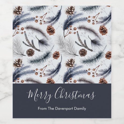 Pine Cones & Pine Needles Weihnachtsmuster Weinetikett (Einzelnes Label)