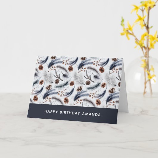 Pine Cones & Pine Needles Wintermuster Karte (Gelbe Blume)