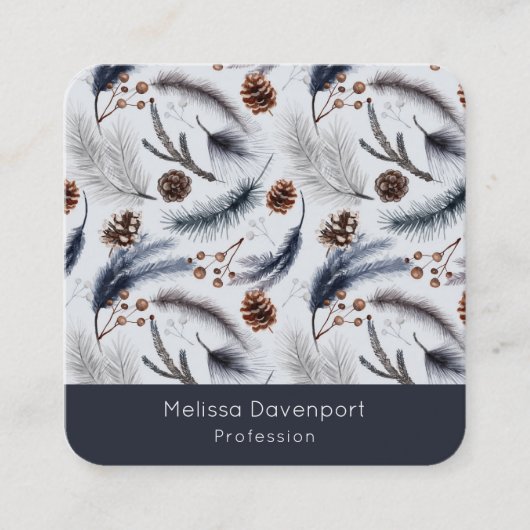 Pine Cones & Pine Needles Wintermuster Quadratische Visitenkarte (Vorderseite)