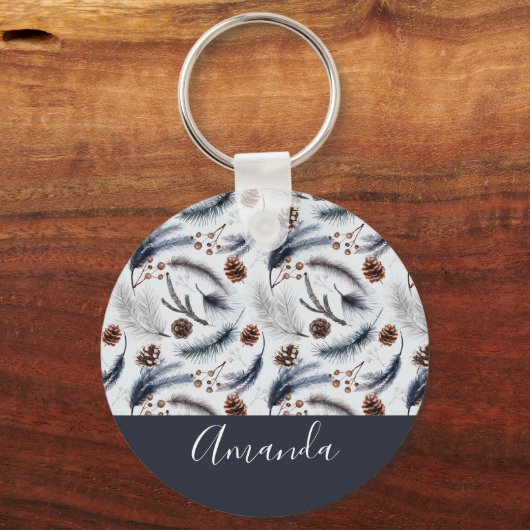Pine Cones & Pine Needles Wintermuster Schlüsselanhänger (Vorderseite)