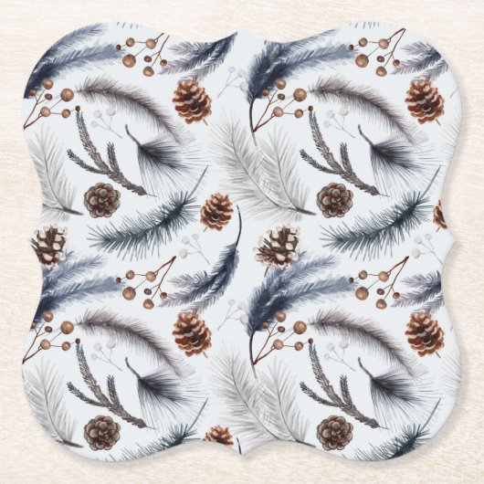 Pine Cones & Pine Needles Wintermuster Untersetzer (Vorderseite)