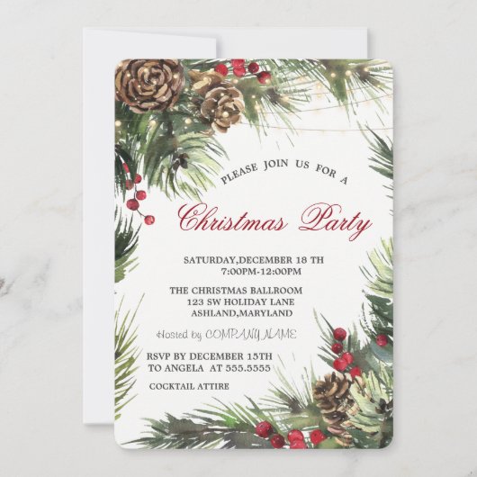 Pine Cones, Pine Tree Branches Weihnachtsfest Part Einladung (Vorderseite)