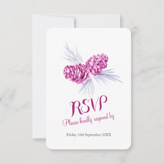 Pine cones plum und Marine Hochzeit RSVP Karte (Vorderseite)