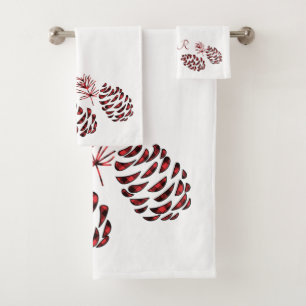 Pine Cones Red und Black Buffalo Kariert Badhandtuch Set