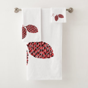 Pine Cones Red und Black Buffalo Kariert Badhandtuch Set