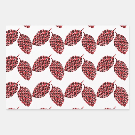 Pine Cones Red und Black Buffalo Kariert Geschenkpapier Set (Vorderseite 2)