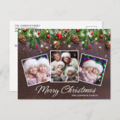 Pine Cones Rustic Frohe Weihnachten 3 Foto Urlaub Postkarte (Vorne/Hinten)