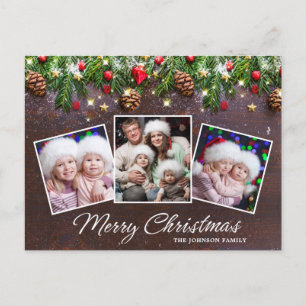 Pine Cones Rustic Frohe Weihnachten 3 Foto Urlaub Postkarte