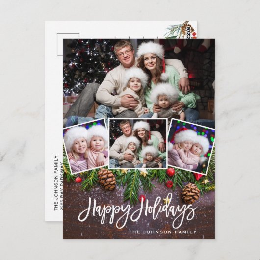 Pine Cones Rustikale Weihnachten 4 Foto Urlaub Postkarte (Vorne/Hinten)