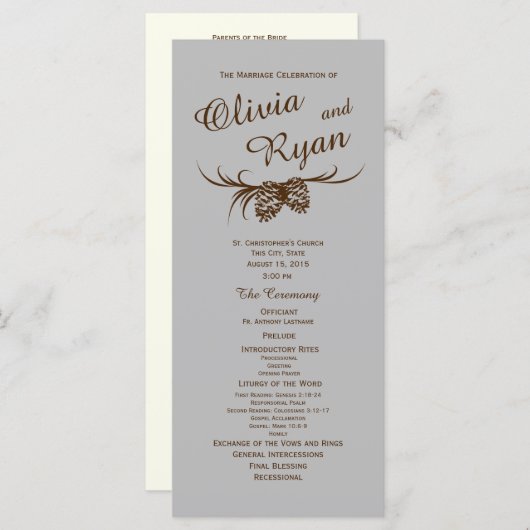 Pine Cones Rustikales Silber und Braun Programm (Vorne/Hinten)