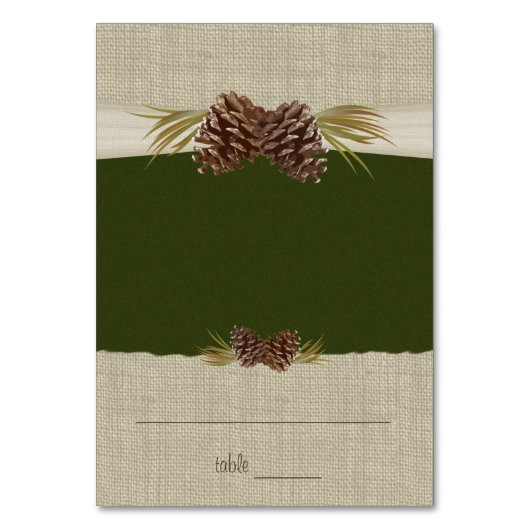 Pine Cones und Burlap Green Sitzkarte Tischnummer (Vorderseite)