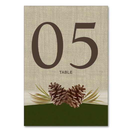 Pine Cones und Burlap Green Tischnummer Card (Rückseite)