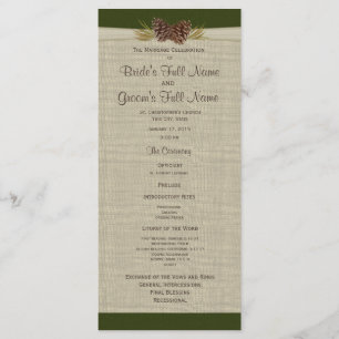 Pine Cones und Burlap Green Wedding Programm