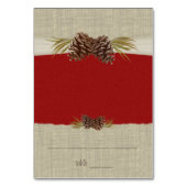 Pine Cones und Burlap Red Seating Card Tischnummer (Vorderseite)