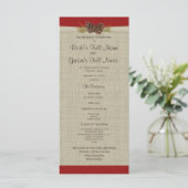 Pine Cones und Burlap Red Wedding Programm (Stehend Vorderseite)