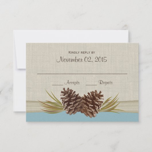 Pine Cones und Burlap Winter Blue Response Card RSVP Karte (Vorderseite)
