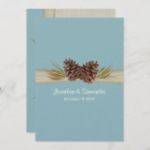 Pine Cones und Burlap Winter Blue Wedding Einladung (Vorne/Hinten)