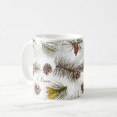 Pine Cones und Evergreen DEIN NAME Kaffeetasse (Vorderseite Links)