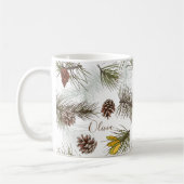 Pine Cones und Evergreen DEIN NAME Kaffeetasse (Links)