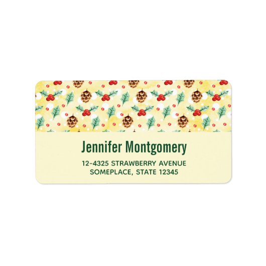 Pine Cones und Holly Christmas Pattern Adressaufkleber (Vorne)