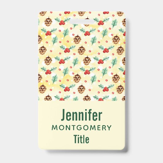 Pine Cones und Holly Christmas Pattern Ausweis (Vorderseite)
