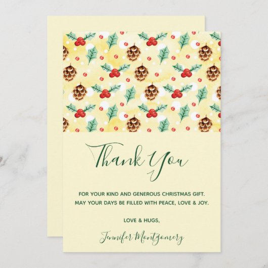 Pine Cones und Holly Christmas Pattern Dankeskarte (Vorne/Hinten)