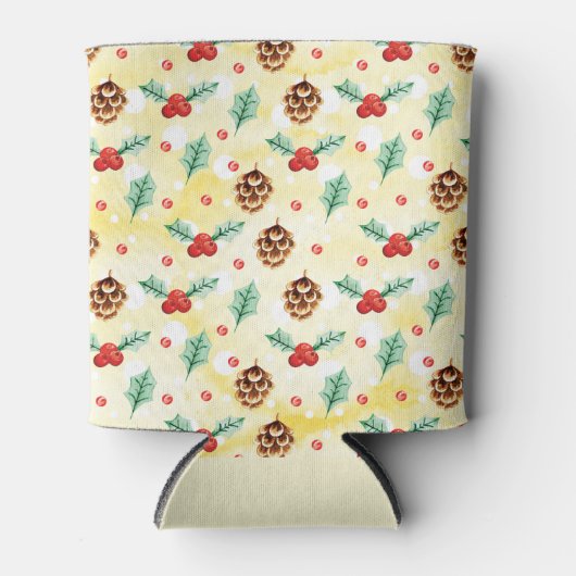 Pine Cones und Holly Christmas Pattern Dosenkühler (Vorderseite)