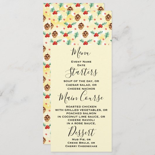 Pine Cones und Holly Christmas Pattern Einladung (Vorne/Hinten)