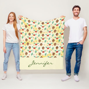 Pine Cones und Holly Christmas Pattern Fleecedecke
