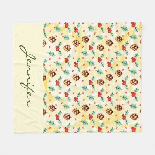 Pine Cones und Holly Christmas Pattern Fleecedecke (Vorderseite (Horizontal))