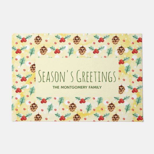 Pine Cones und Holly Christmas Pattern Fußmatte (Vorderseite)