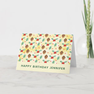 Pine Cones und Holly Christmas Pattern Geburtstag Karte