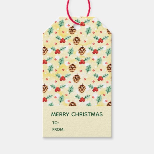 Pine Cones und Holly Christmas Pattern Geschenkanhänger (Vorderseite)
