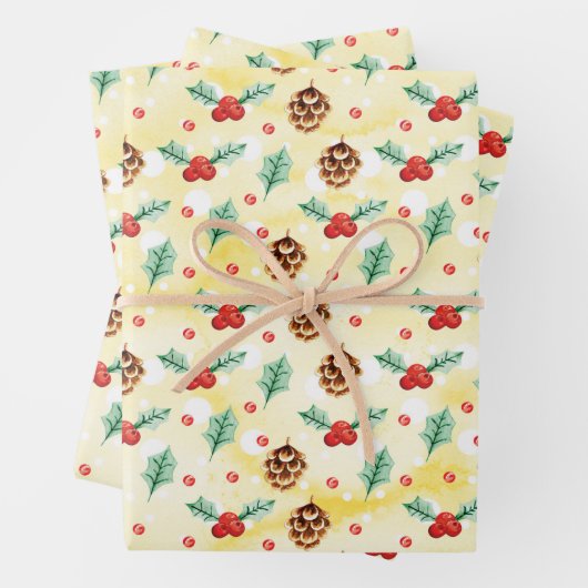 Pine Cones und Holly Christmas Pattern Geschenkpapier Set (Beispiel)