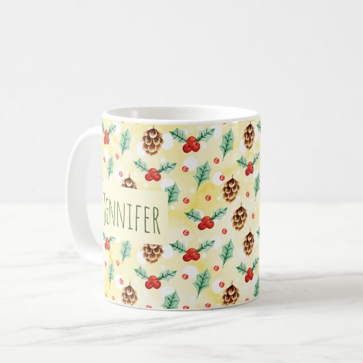 Pine Cones und Holly Christmas Pattern Kaffeetasse (Vorderseite Links)