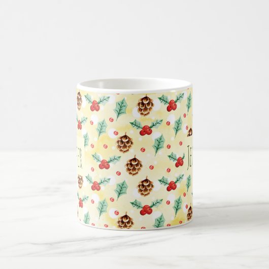 Pine Cones und Holly Christmas Pattern Kaffeetasse (Mittel)