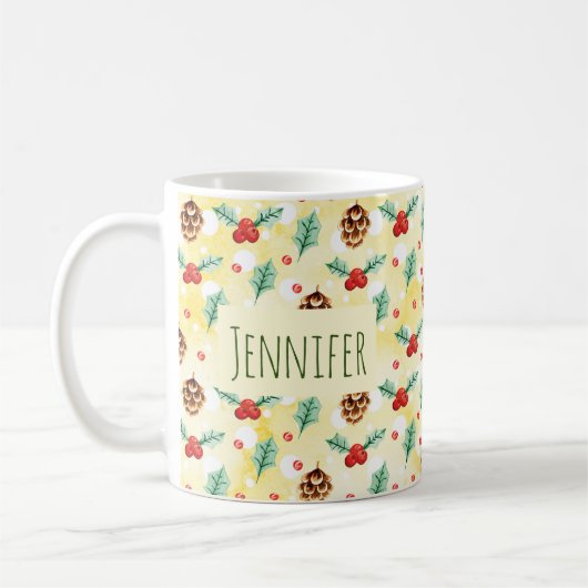 Pine Cones und Holly Christmas Pattern Kaffeetasse (Links)