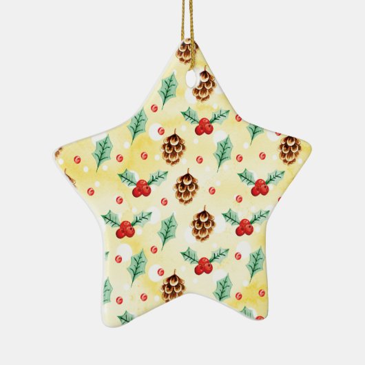 Pine Cones und Holly Christmas Pattern Keramik Ornament (Rechts)