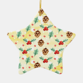 Pine Cones und Holly Christmas Pattern Keramik Ornament