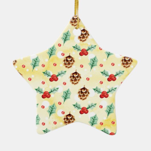 Pine Cones und Holly Christmas Pattern Keramik Ornament (Hinten)